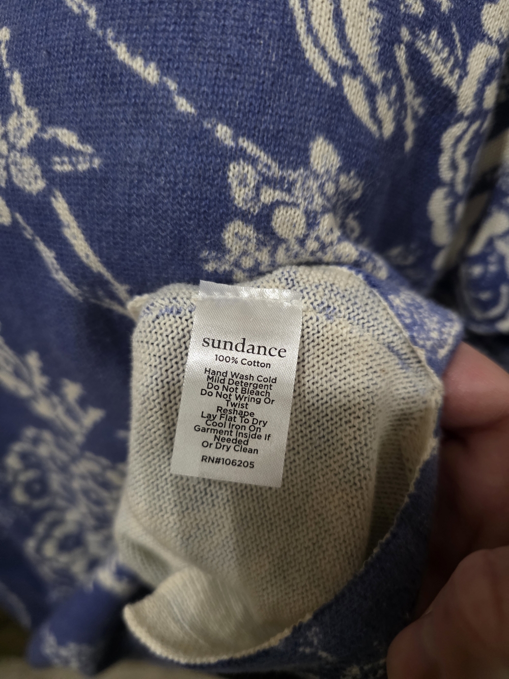 Sundance Blue and White Floral Sweater - Picture 4 of 4